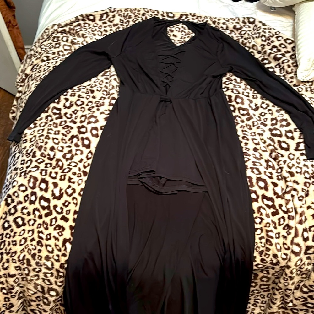 Black high low short romper long sleeve